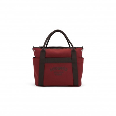 HERMÈS MASTER SAC DE PANSAGE TOTE BAG 55 IN  ROUGE H CANVAS WITH SILVER BUCKLE (48*35*27cm)